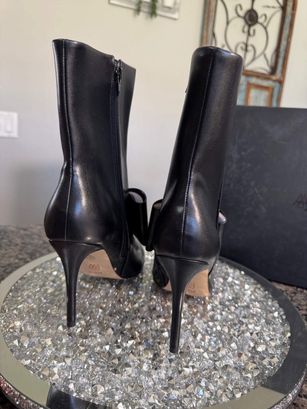 AAJ Leather Pointed-Toe Black Stiletto Ankle Boots NEW - Picture 10 of 15